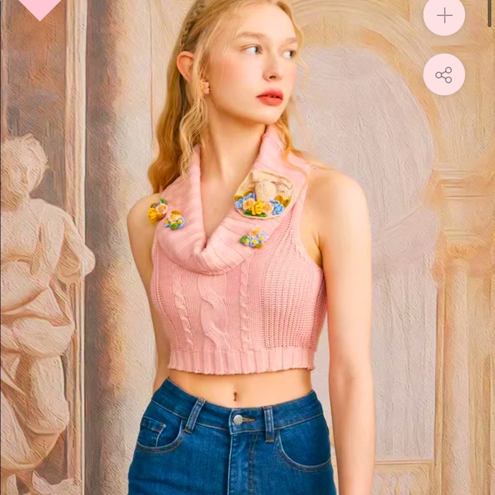 LaceMade Flower & Hat Knit Top